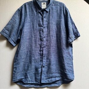 Le 31 100% Linen Men's Blue Short Sleeve Button up Shirt Sz XL